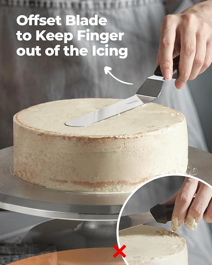 Kootek Angled Icing Spatula Set with 6" & 8" Blade, Stainless Steel Offset Spatula Frosting Smoother Cake Spatulas for Cake Decorating, Baking