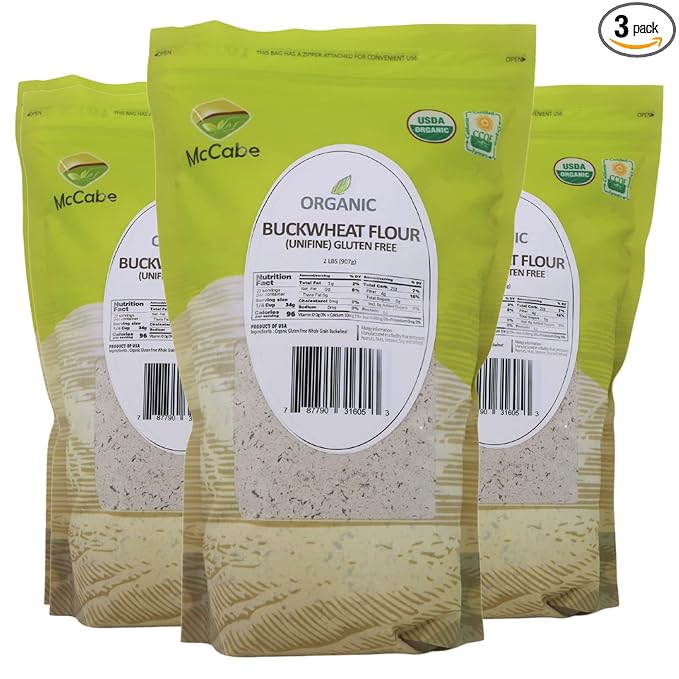 McCabe Organic Buckwheat Flour - Buckwheat Flour Organic | Rich with Fiber & Minerals | USDA and CCOF Certified | Packed in USA | 2Lbs (Pack of 3)