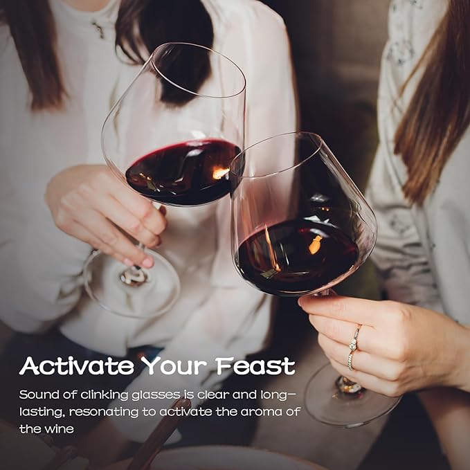 Chouggo Super Large 28Oz Wine Glasses Set of 4, Hand Blown Crystal Red Wine or White Wine Burgundy Glass, Hand Crafted by Artisans - Gifts for Women, Men, Wedding, Anniversary, Christmas, Birthday