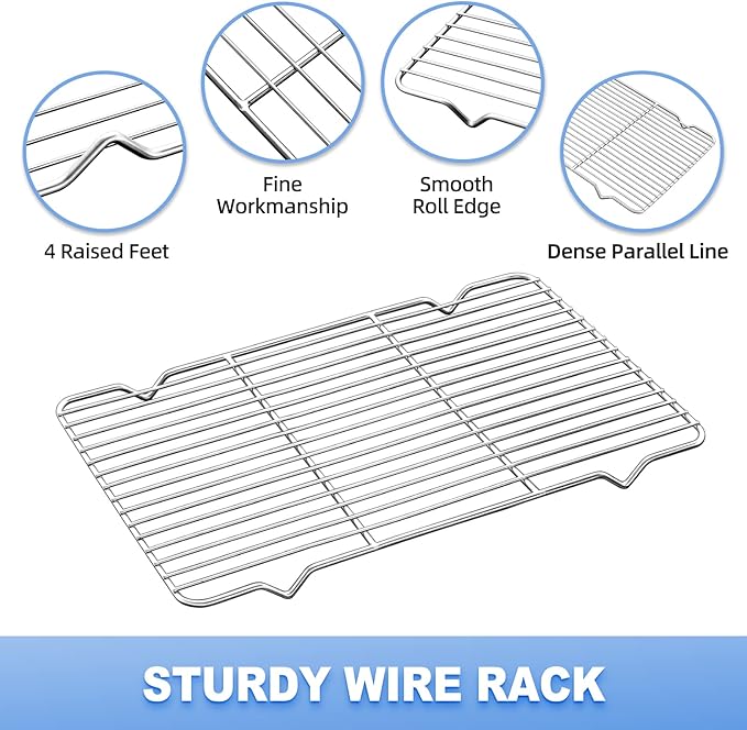 Baking Sheet with Wire Rack Set, Stainless Steel Cookie Sheet Baking Pan Toaster Oven Tray with Cooling Rack, 12.4 x 10 x 1 Inch Quarter Sheet Pan - Non Toxic & Dishwasher Safe