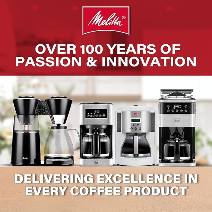 Melitta Aroma Series Programmable Drip Coffee Makers Parent (Aroma Enhance White 10 Cups) with 5-Pack Coffee Filter