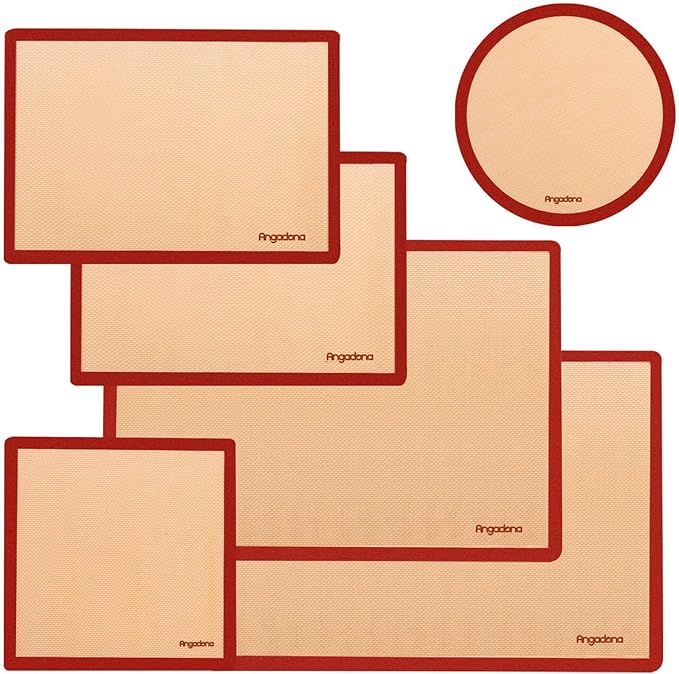 Silicone Baking Mats Set of 6, Food Grade Non-stick Reusable Baking Mat, Silicone Baking Slip Mat Oven Liner Sheet, Round & Square Cake Pan Mat, Pastry Board Rolling Dough Mats for Macaron Cookie