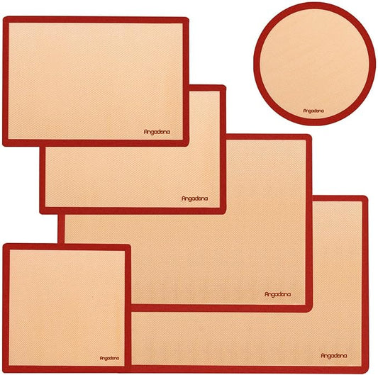 Silicone Baking Mats Set of 6, Food Grade Non-stick Reusable Baking Mat, Silicone Baking Slip Mat Oven Liner Sheet, Round & Square Cake Pan Mat, Pastry Board Rolling Dough Mats for Macaron Cookie