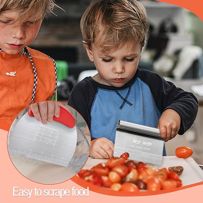 Dough Scraper Cutter Pastry Pizza Cutter Stainless Steel Tool with Scale Ruler, Kitchen Tool for Baking Cookie Dough Vegetable Bread