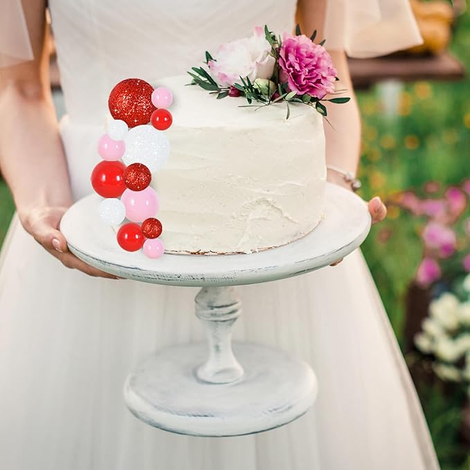 BEISHIDA 40 Pcs Foam Ball Cake Toppers with Sticks Mini Ball Cake Decorations for Birthdays, Weddings, Valentines, DIY Baking Supplies, Anniversary Party (Red, Pink, White)