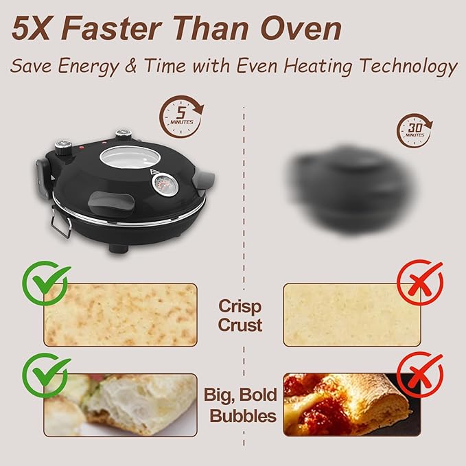 12" Electric Pizza Oven - Countertop Pizza Maker with Ceramic Stone, Heats up to 800°F, Portable Indoor Pizza Oven for Homemade Pizzas, Grey