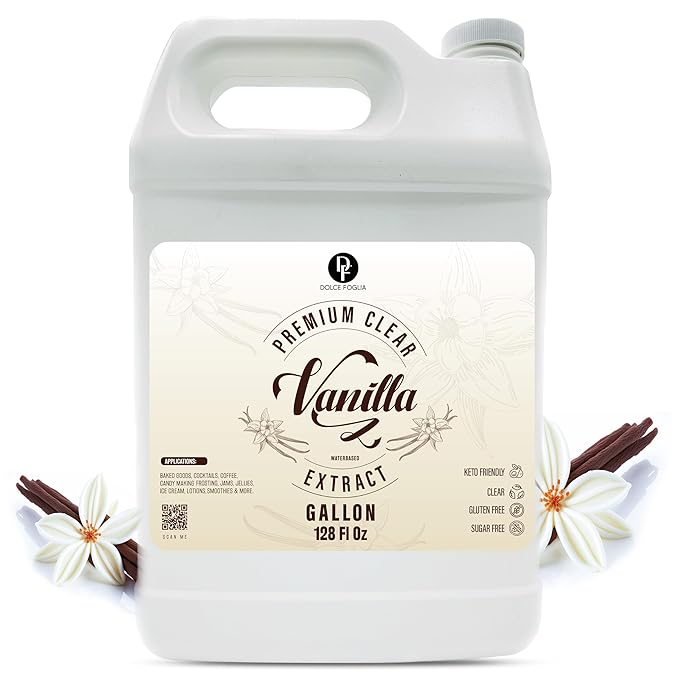 Dolce Flav Clear Double Strength Imitation Vanilla Extract - 1 Gallon - Gluten-Free, Keto-Friendly & Sugar-Free Vanilla Flavoring with Natural and Artificial Vanilla Flavor