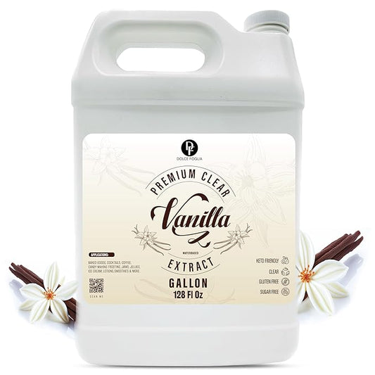 Dolce Flav Clear Double Strength Imitation Vanilla Extract - 1 Gallon - Gluten-Free, Keto-Friendly & Sugar-Free Vanilla Flavoring with Natural and Artificial Vanilla Flavor