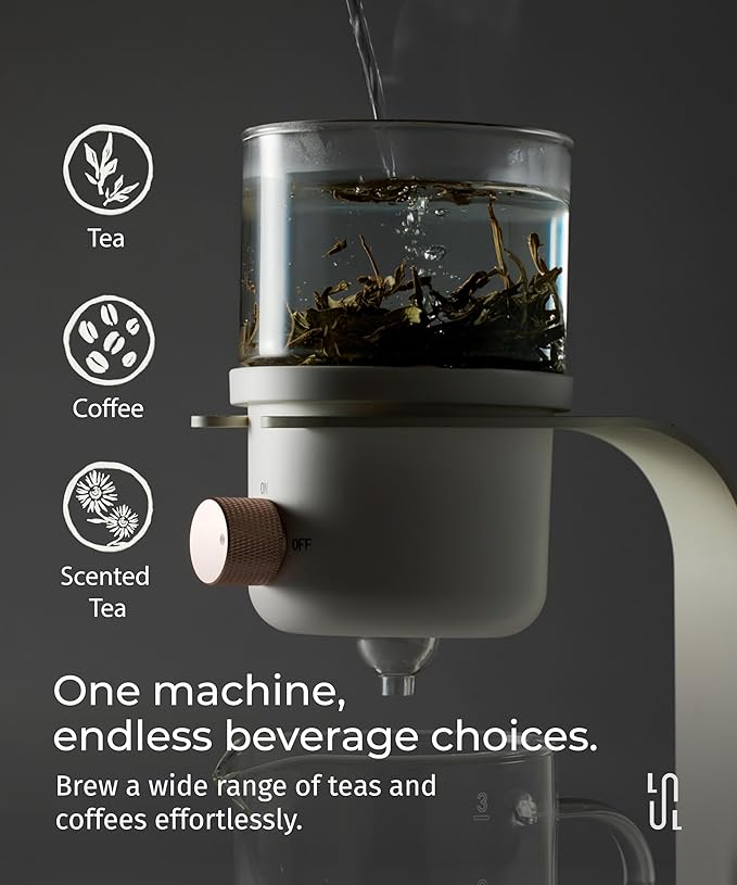 Glass Tea Pot with Infusers for Loose Tea and Drip Coffee Pour Over, Semi Automatic Tea Set with Magnetic Clear Teapot, White