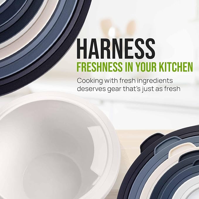 Zulay Kitchen 12 Piece Plastic Mixing Bowls with Leak-Proof Lids Set - Microwave and Freezer Safe Kitchen Mixing Bowls for Preparing, Serving and Storing - Large Nesting Bowls (Navy Ombre)