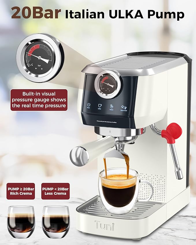 Tuni E2 58mm Espresso Machine with G1 Ivory Conical Burr Coffee Grinder and Bottomless Portalfilter Combo