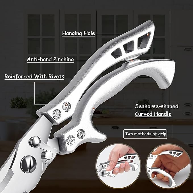 Dreach Reach Heavy Duty Poultry Shears with Serrated Edge - Kitchen Scissors For Chicken, Bone, Meat, Turkey, Fish - No Rust, Spring Loaded, Stainless Steel