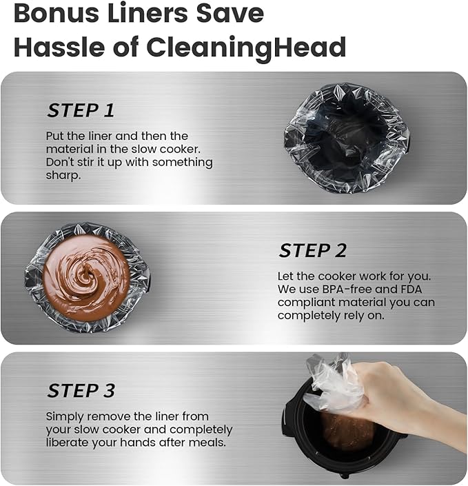 KOOC Small Slow Cooker, 0.65-Quart, Free Liners Included for Easy Clean-up, Upgraded Ceramic Pot, Nutrient Loss Reduction, Stainless Steel, Silver, Round