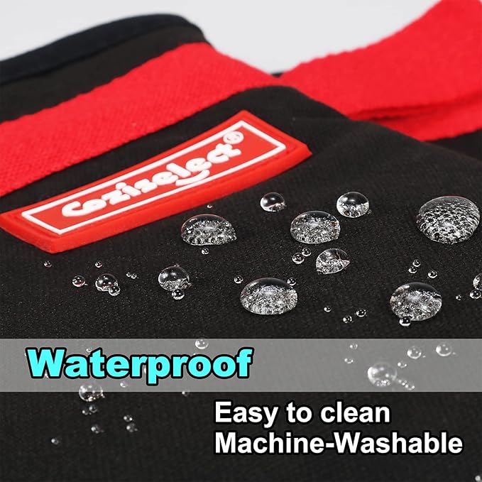 Silicone Oven Mitts, Magnetic Oven Mitt Set, Cotton Oven Mits Heat Resistant, Anti-Slip Hot Mitts for Kitchen, Cooking, Baking, Grilling, Black