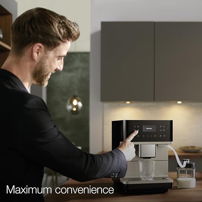 Miele CM 6360 MilkPerfection Automatic Coffee Machine - OneTouch for Two, AromaticSystem, 8 individual profiles, DoubleShot, WiFi-compatible, LED lighting, in Obsidian Black CleanSteel Metallic