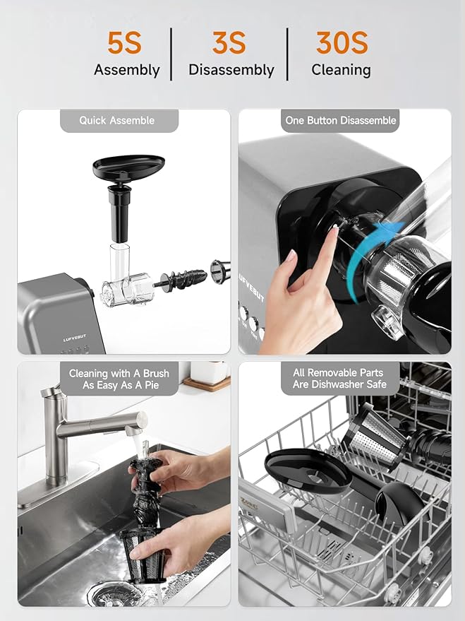 Masticating Slow Juicers for Leafy Greens Tomato Celery Carrot Wheatgrass, Cold Press Slow Juicer Machines Quiet Motor Easy Clean, Vegetable and Fruit Juice Extractor BPA-Free Dry Pulp Dishwasher Safe