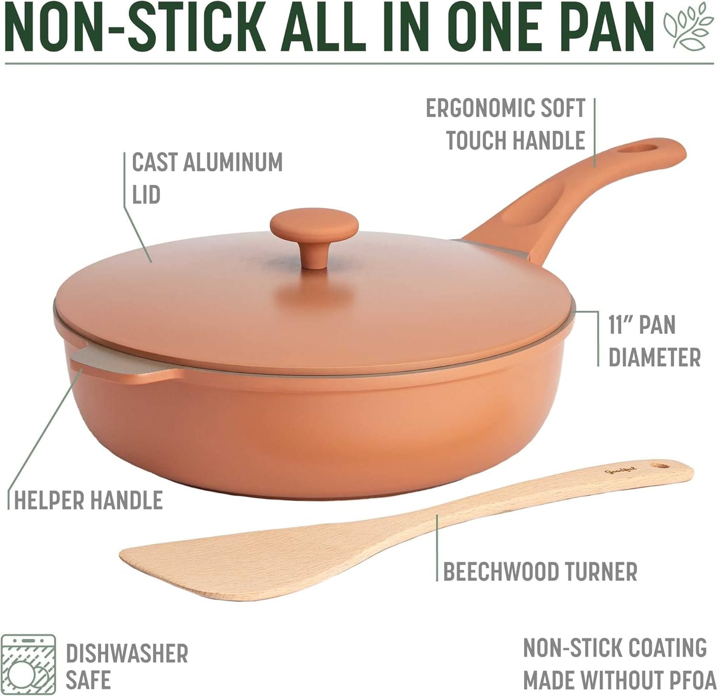 Goodful All-in-One Pan, Multilayer Nonstick, High-Performance Cast Construction, Multipurpose Design Replaces Multiple Pots and Pans, Dishwasher Safe Cookware, 11-Inch, 4.4-Quart Capacity, Terracotta