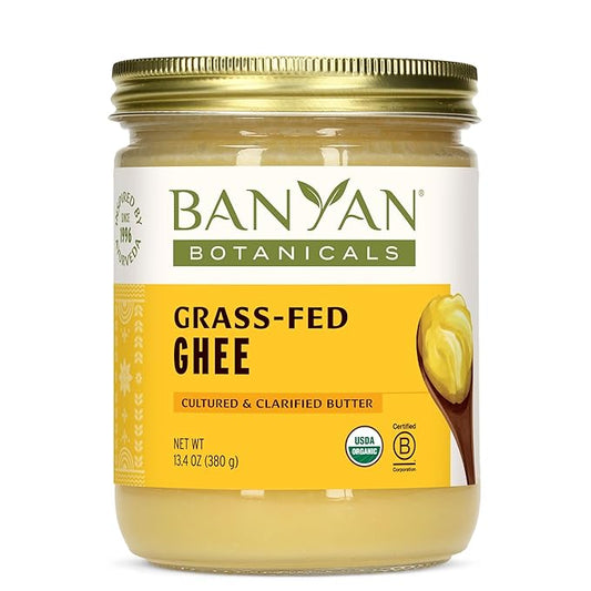 Banyan Botanicals Grass-Fed Ghee – Original Cultured Organic Ghee (Clarified Butter) – Tasty Oil & Butter Alternative for Cooking & Baking – 13.4 oz – Non-GMO Gluten Free Vegetarian