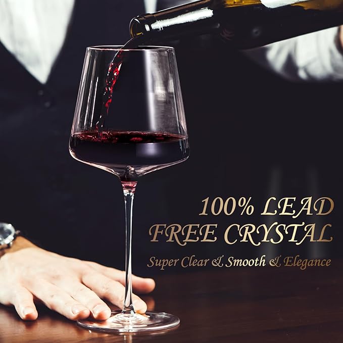 Chouggo 21Oz Wine Glasses Set of 4, Hand Blown Crystal White Wine or Red Wine Glasses, Tall Long Stem Large Glass, Perfect for Wedding Anniversary or Birthday Gift