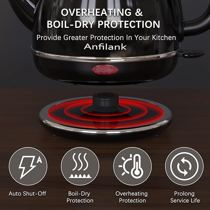Electric Gooseneck Kettle, 1L 1500W Fast Boil, 100% Stainless Steel BPA Free Pour-Over Coffee & Tea Kettle, Water Boiler with Auto Shut & Boil-Dry Protection, Black