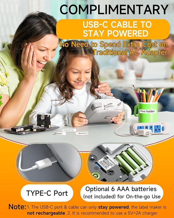 Label Maker Machine, D210S Label Maker Machine with Tapes Waterproof, Handheld Label Machine with Keyboard Powered by USB-C, Labeler with Chain Print Reduce Wastes for Home Office Organization