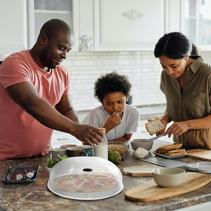 Microwave Splatter Cover for Food Large Microwave Plate Cover Guard Lid with Steam Vents, 1.5 Inch BPA Free & Dishwasher Safe-Grey