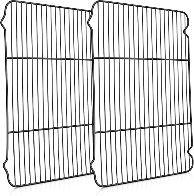 P&P CHEF Cooling Baking Rack Pack of 2, Stainless Steel Cooling Racks for Cooking Baking Roasting Grilling Drying, Dense Wires & Smooth Edge, Easy to clean, Black, 16.6" x 11.5"
