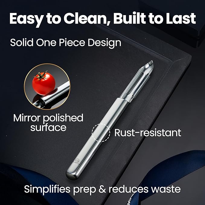 Stainless Steel Vegetable Peeler, Ultra Sharp Potato Peeler, Best for Peeling Veggie & Fruit, Seamless One-Piece Design, Peel Both Ways - Left & Right-Hand Friendly, Dishwasher Safe, 5-Year Warranty