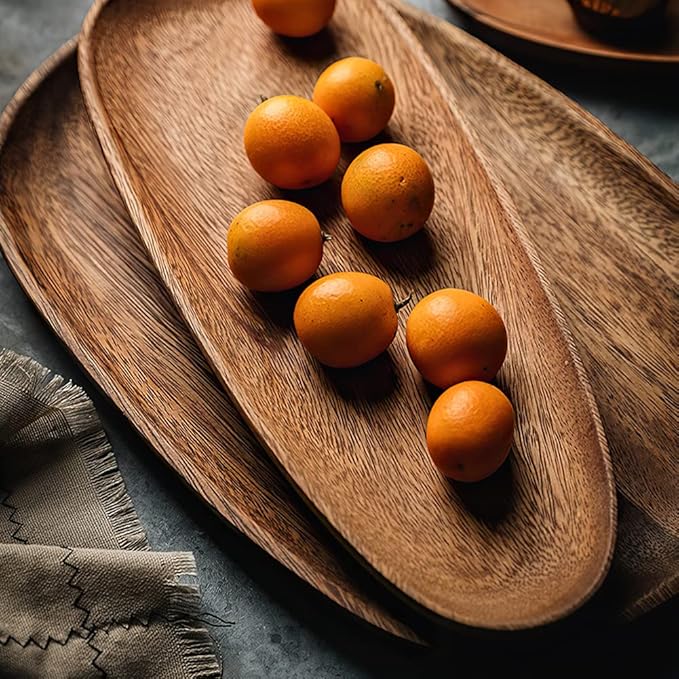 AOOSY Wood Serving Tray, Wooden Serving Platters Set for Serving Food, Fruit, Vegetable, Meat Breakfast Lunch Dinner in Bed Decorative Bread Plates Party Wood Serving Board, Set of 4