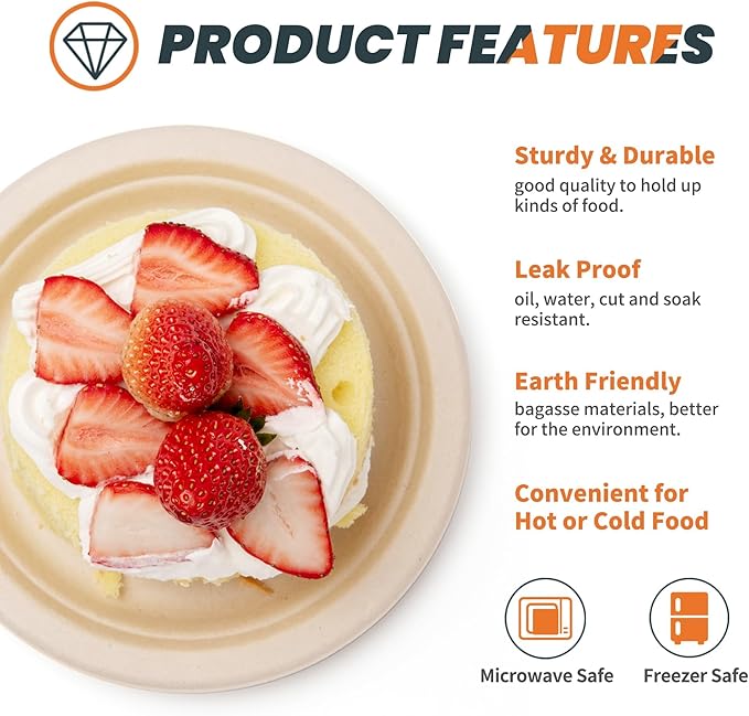 100% Compostable Paper Plates - 10 Inch, Bulk 300 Count - Disposable, Heavy Duty, Biodegradable Plates Made of Bagasse - Eco-Friendly, Large Size (Natural)