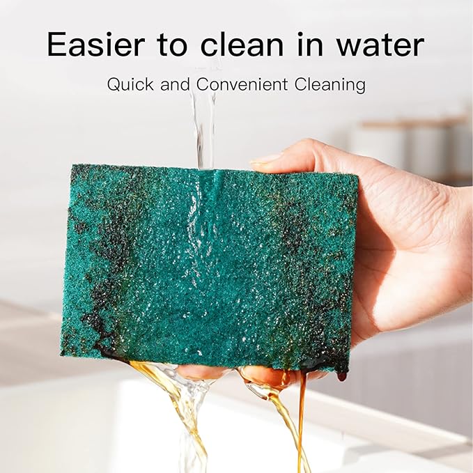 Heavy Duty Scour Pads Sponge Dish Scrubber Non-Scratch Green Reusable Household Scrub Pads for Kitchen and Dish Cleaning Tool (20Pcs Sponge+3Pcs Clean Towel)