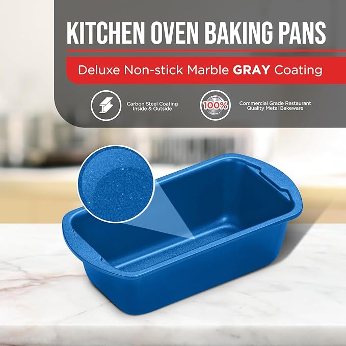Nonstick Loaf Pan Set Pack of 4, 7" to 11" Large Baking Bread Pan, Oven Safe Up to 450°F, PFOA, PFOS, PTFE Free, Space Saving Stackable Design, Stain Resistant, Dishwasher Friendly, Blue Marble