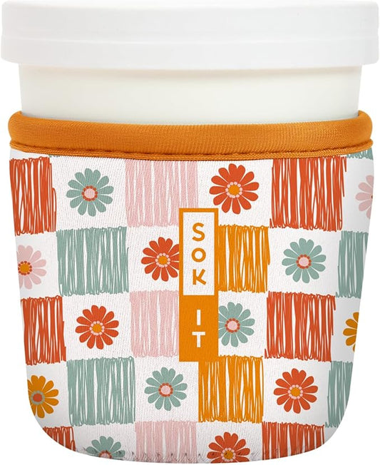 Sok It IceCreamSok Insulated Neoprene Cover (Boho Floral, Tapered Ice Cream Pints)