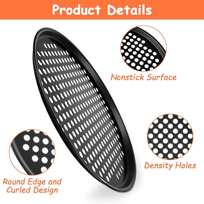 6PCS Pizza Pan with Holes 12 inch Round Pizza Pan Set Nonstick Pizza Baking Pan Carbon Steel Pizza Tray Black Pizza Crisper Pan for Home Baking Kitchen
