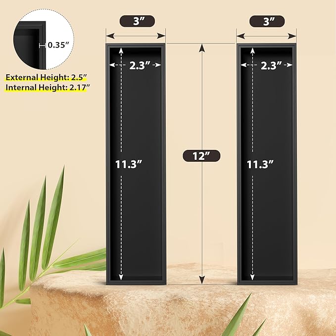 Kitchen Drawer Organizer Bins, Black Bamboo Drawer Organizer Stackable for Silverware, Utensils, Cutlery, Flatware, for Junk Drawer, Dresser, Bathroom, 12" x 3" x 2.5" (Set of 2)