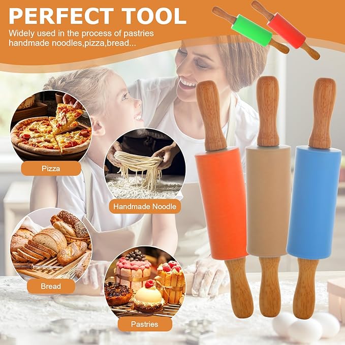 15 Pcs Small Rolling Pin, 9 Inch Wooden Rolling Pin, Small Dough Roller, Dough Rolling Pins for Home Kitchen Fondant Pastry Pizza Baking and Crafting