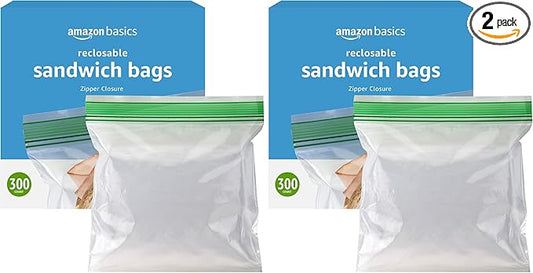 Amazon Basics Sandwich Storage Bags, 300 Count (Previously Solimo) (Pack of 2)