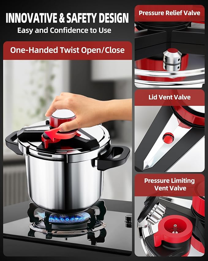 3-In-1 Stainless Steel Pressure Cooker 32 QT: [Save 70% Time] [3 PSI Settings], One-Hand Locking Pressure Canner, Induction Compatible, Glass Lid & Steamer Rack Included, Olla de Presion