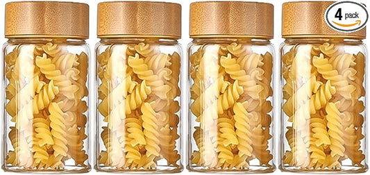 Oidium 4 oz Glass Jars with Bamboo Lids,4-Pack,Glass Spice Jars,Bulk Clear Round for Making Candles,Small Glass Jars For Flour,Sugar,Spices,Tea,Jams,Liquid.wide mouth Mini Jars (Clear 4Pack(4oz))