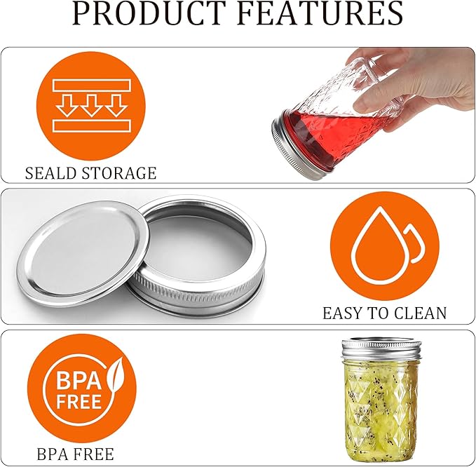 Mason Jars Airtight Lids Glass Canning Jars 8oz/250ml Regular Lids Spice Jars Honey Jars for Yogurt,Jam,Spice,Overnight Oats Canning, Preserving,Decorations,Jelly,Dessert,6 Pack (8 oz)