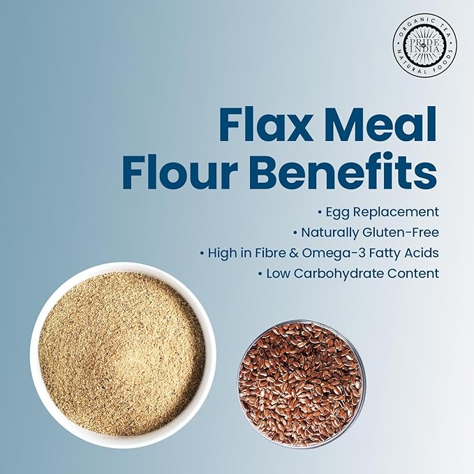 Pride of India- Flax Meal Flour 1 lbs (454 gm) Nutty Earthy Taste Freshly Milled in Small Batches | Prepare Muffins Pancakes Smoothies Pudding Salads | Gluten-Free, Vegan