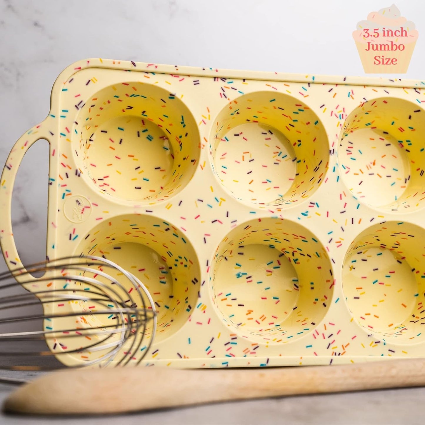 Confetti Silicone Jumbo Muffin Pan 6 Cup–Non-Stick Cupcake Pans for Baking, Heavy-Duty Large Silicone Muffin Pans for Baking, BPA-Free, Easy-Release, Oven & Dishwasher Safe