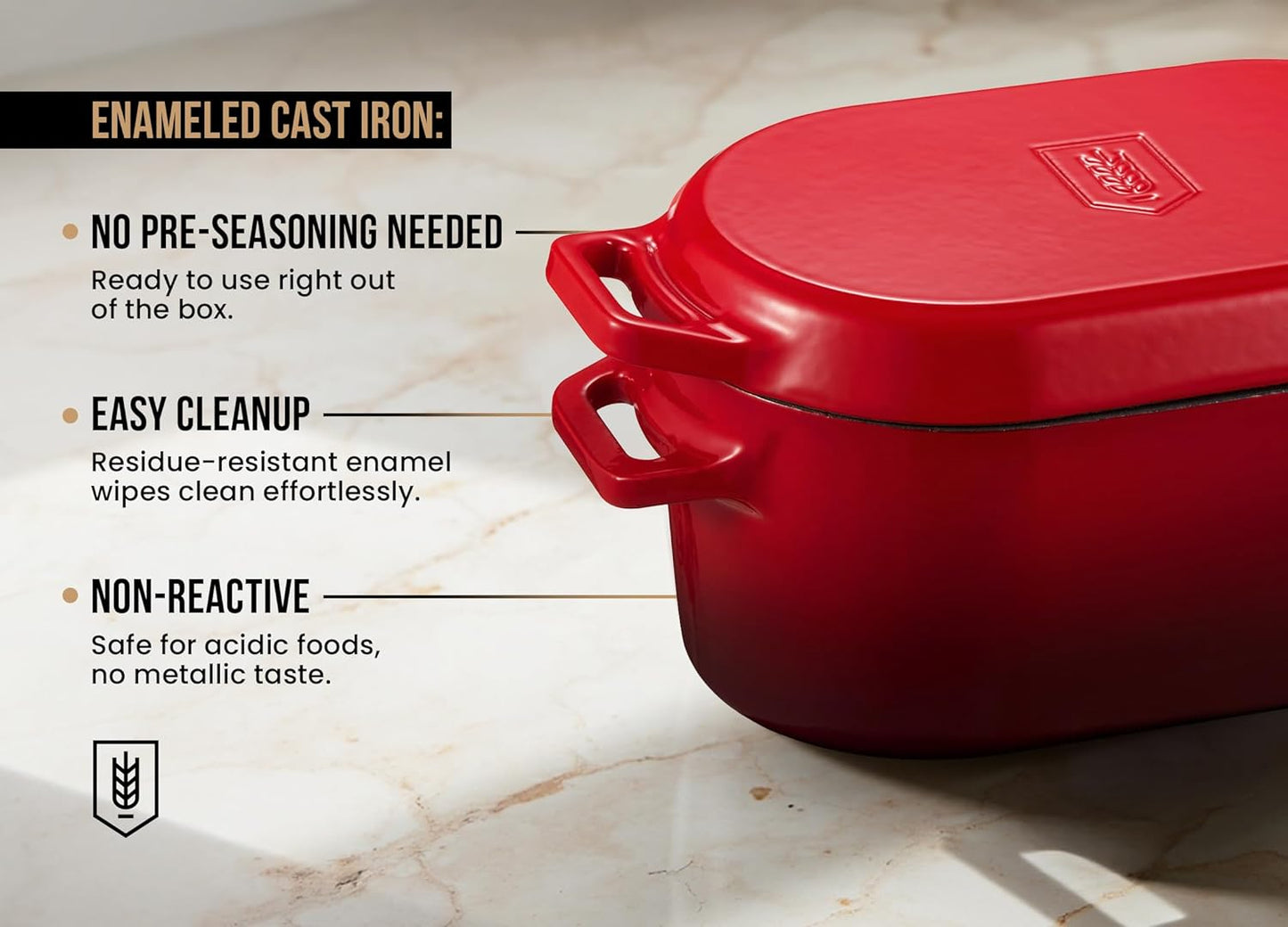 Kook Dutch Oven with Lid, Dual Handles, Enameled Cast Iron, Great for Baking Bread, Cooking and Roasting, Dishwasher Safe, 3.4 Qt, Cherry Ombre