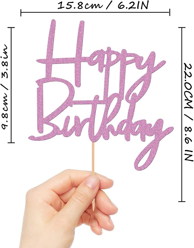 Happy Birthday Cake Topper - Glitter Purple Birthday Cake Top Decorations (Purple)