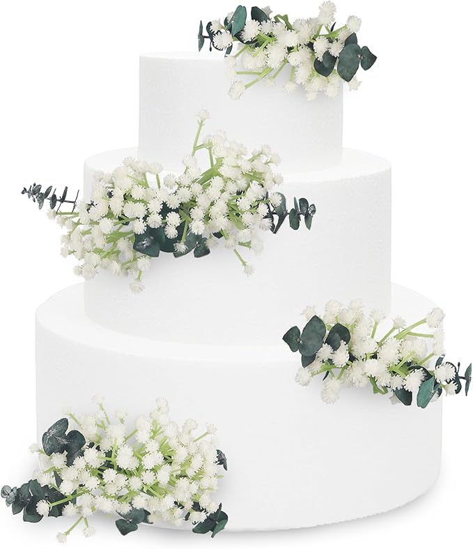 Rinlong Pre-made Cake Toppers Flowers Cake Decorations Baby's Breath Eucalyptus Wedding Cake Decorating Flowers Decor Christening Birthday Baptism Baby Shower Party Cake Topper Flower
