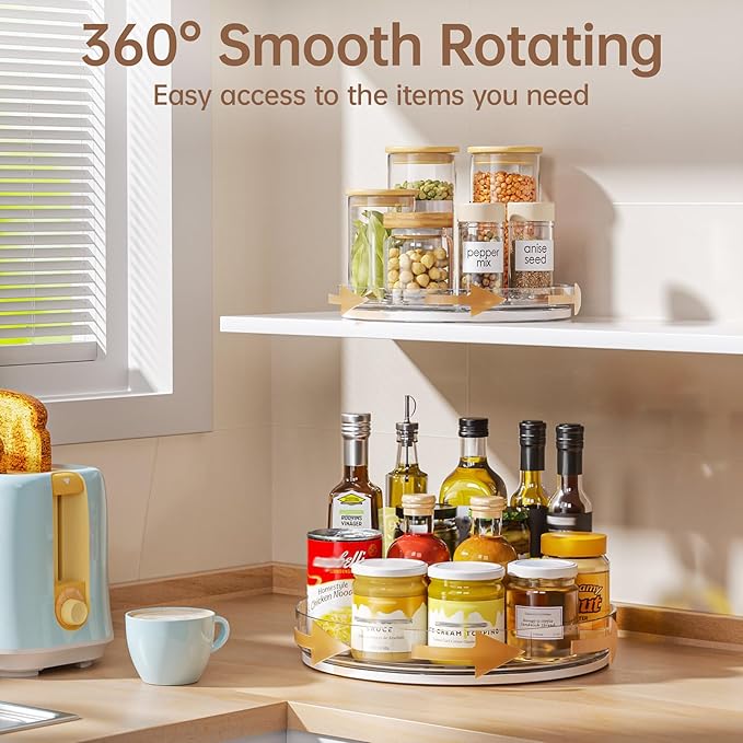 LAMU 3 Pack Lazy Susan Organizer, Clear Lazy Susan Turntable for Cabinet, Spice Organizer for Pantry, Refrigerator, Table Top, Kitchen Organizer and Storage, 2 Size (1 Piece 11'' + 2 Piece 9'')