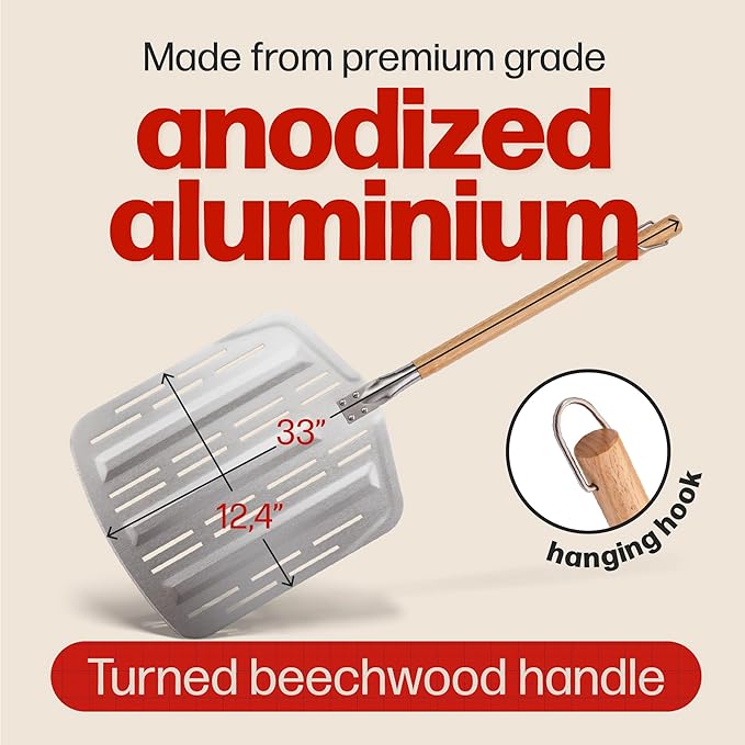 Hans Grill Pizza Stone PRO XL Baking Stone For Pizzas use in Oven, Grill or BBQ FREE Long Handled Anodised Aluminium Pizza Peel | Rectangular Stone 15 x 12" Inches | For Pies, Pastry, Bread, Calzone