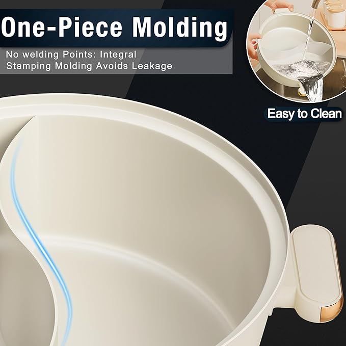 Dezin Hot Pot Electric with Divider, 6L Double-Flavor Shabu Shabu Pot, Dual Sided Removable Non-Stick Hotpot Pot Electric, 3" Depth Chinese Hot Pot with Multi-Power Control, 2 Silicone Ladles Included