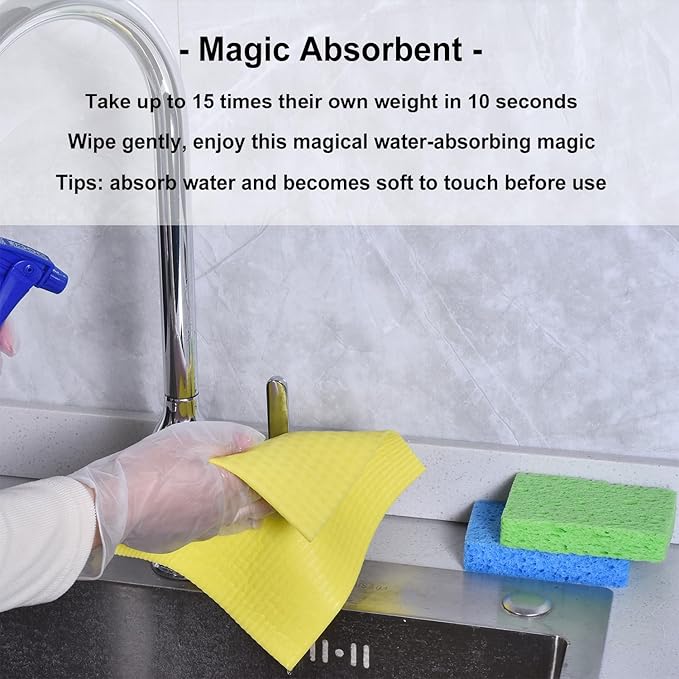 MEUUT 12 Packs Swedish Dishcloths and Kitchen Sponges for Cleaning, Reusable Absorbent Compressed Cellulose Cleaning Sponge Dish Clothes for Kitchen and Household Use