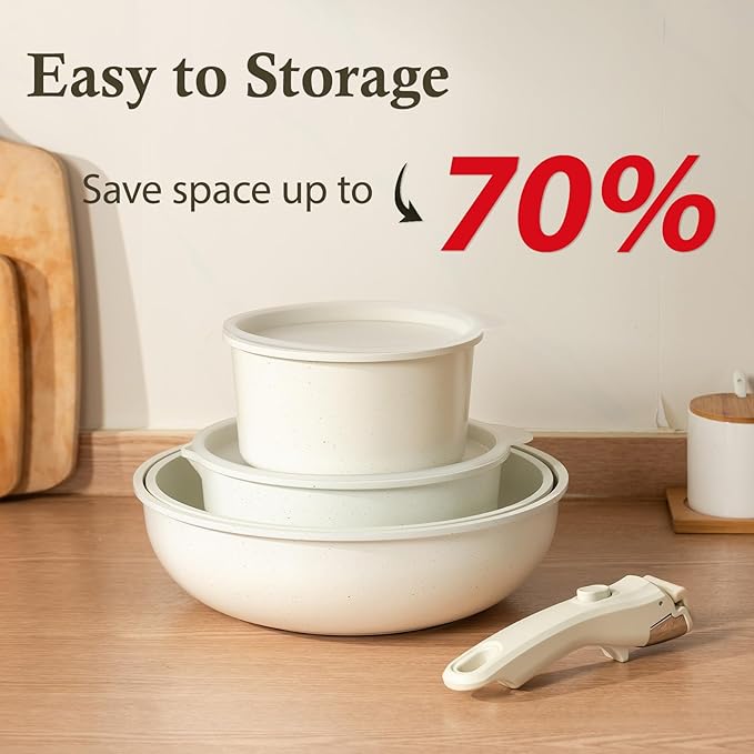 UCClife 30-Piece Nonstick Cookware Set - PFOA/PTFE Free Non-Toxic Pots & Pans, Detachable Handles, Oven & Dishwasher Safe, Scratch Resistant